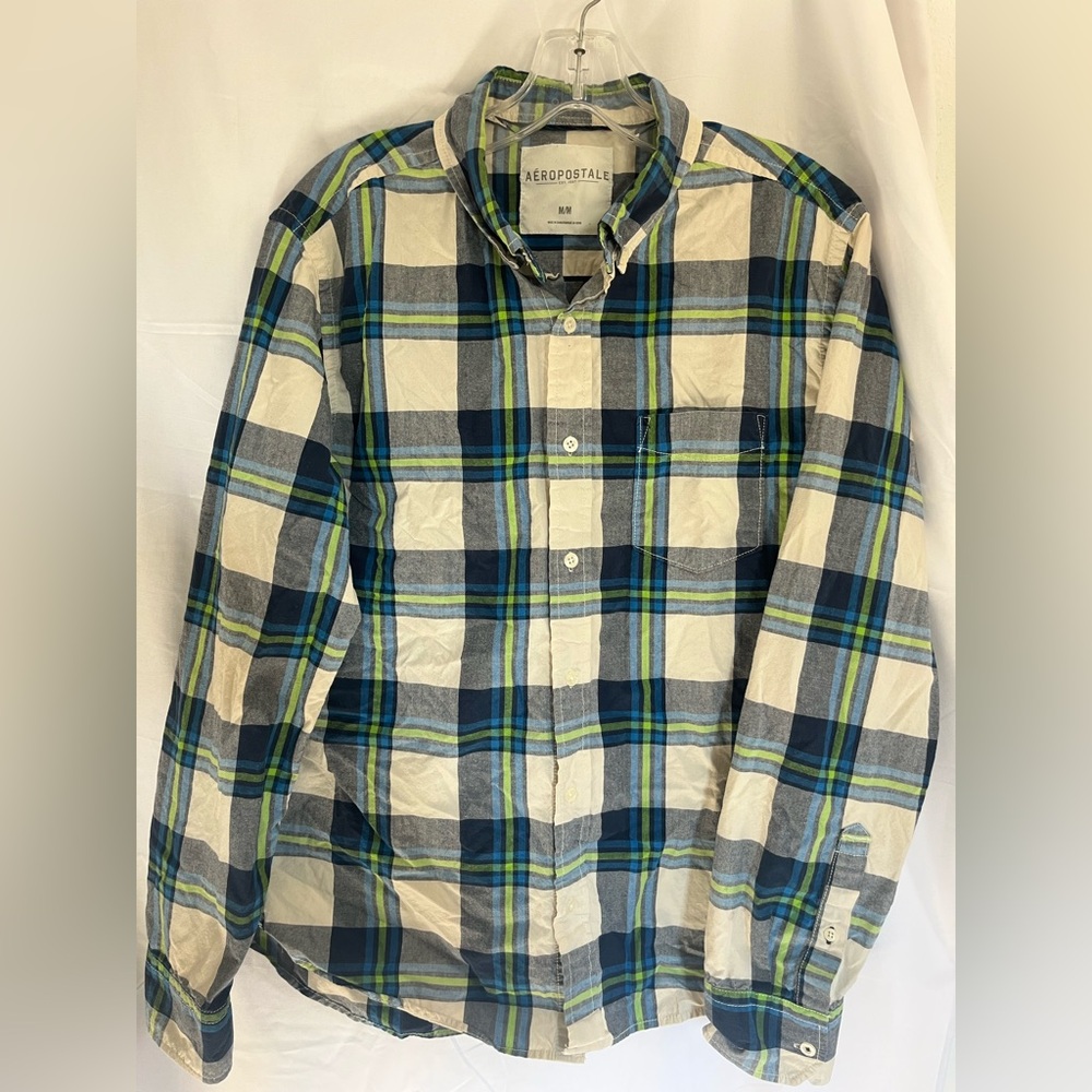 aeropostale mens M multicolor plaided button down long sleeve shirt chest pocket